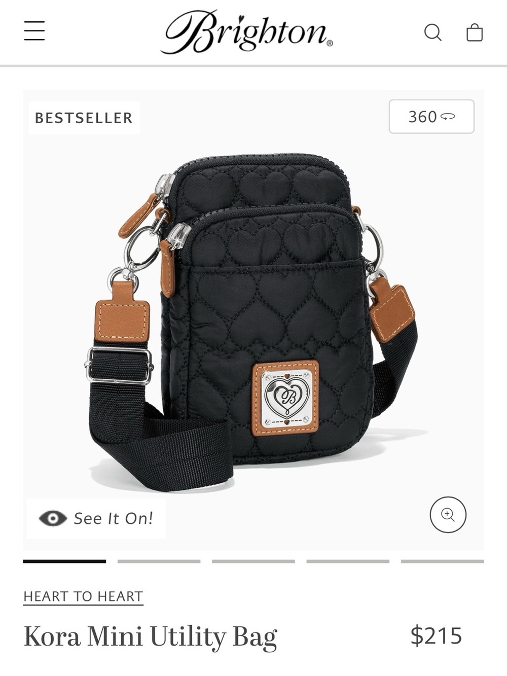 NWOT Brighton Black and Tan Quilted Kora Crossbody Pouch